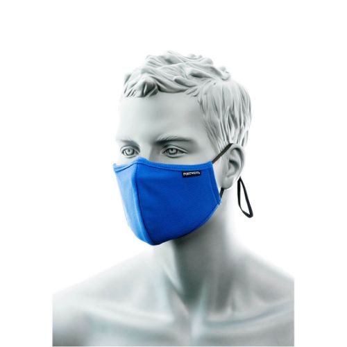 Portwest 2-Ply Anti-Microbial Fabric Face Mask with Nose Band (Pk25) Royal Blue Royal Blue
